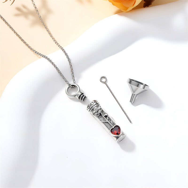 Sterling Silver 12 Birthstone Birth Flower  Urn Necklace for Ashes
