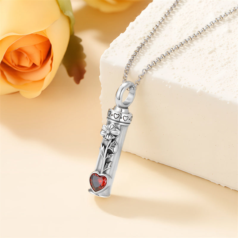 Sterling Silver 12 Birthstone Birth Flower  Urn Necklace for Ashes