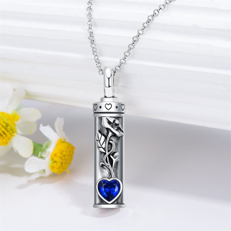 Sterling Silver 12 Birthstone Birth Flower  Urn Necklace for Ashes