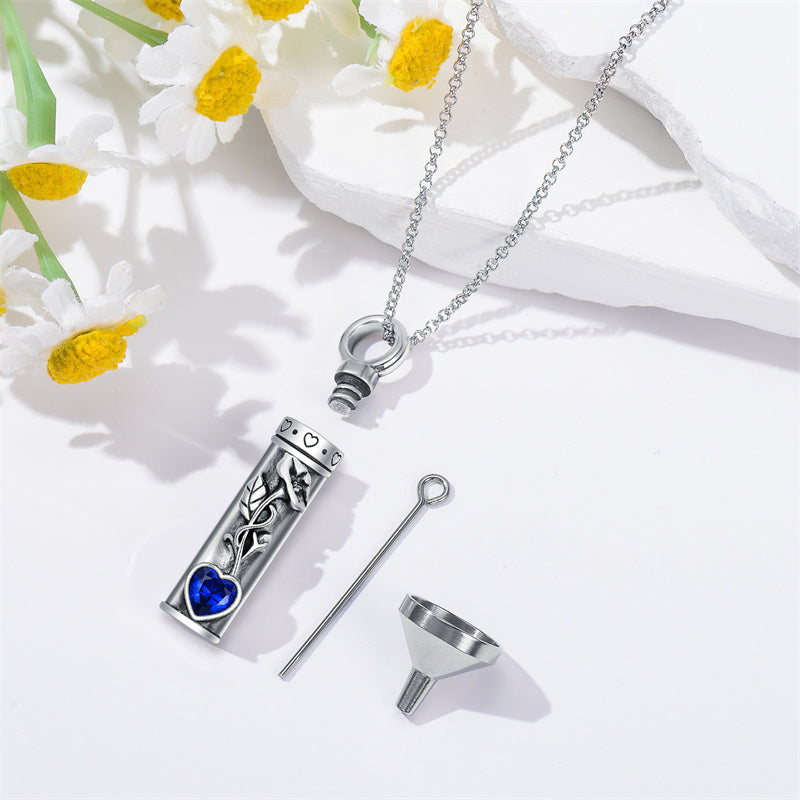 Sterling Silver 12 Birthstone Birth Flower  Urn Necklace for Ashes