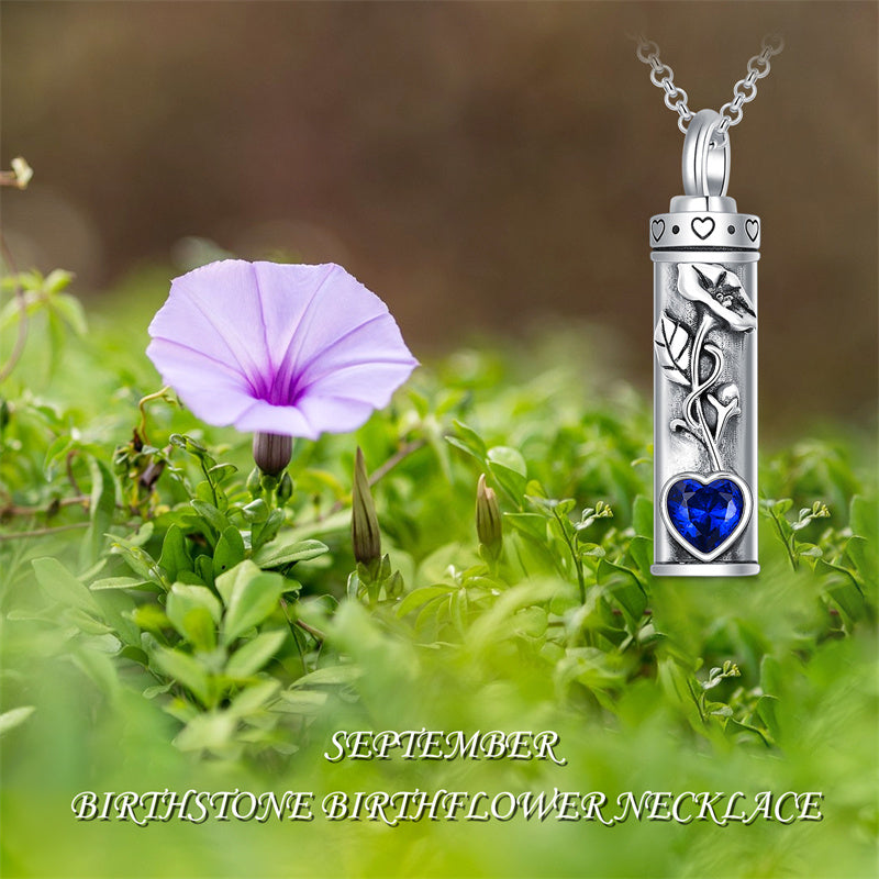 Sterling Silver 12 Birthstone Birth Flower  Urn Necklace for Ashes