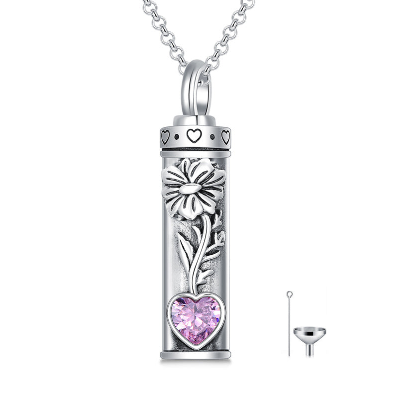 Sterling Silver 12 Birthstone Birth Flower  Urn Necklace for Ashes