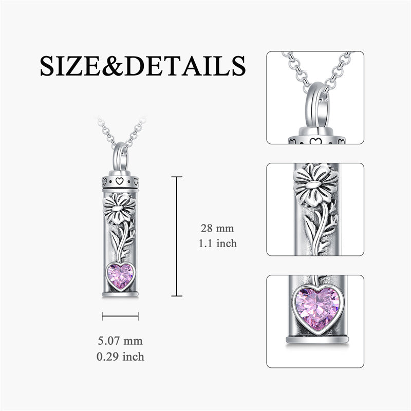 Sterling Silver 12 Birthstone Birth Flower  Urn Necklace for Ashes