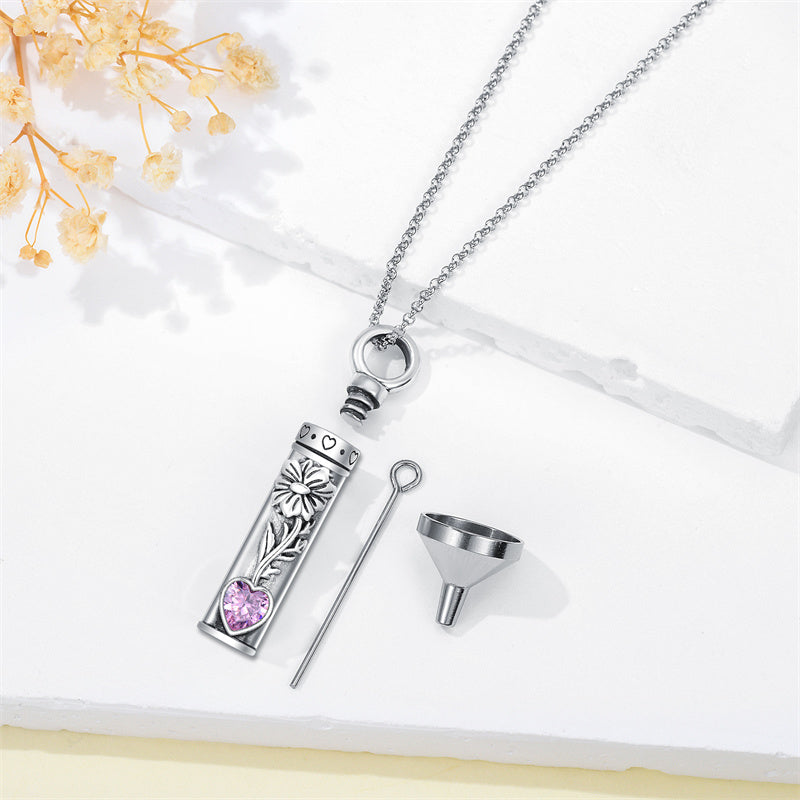 Sterling Silver 12 Birthstone Birth Flower  Urn Necklace for Ashes