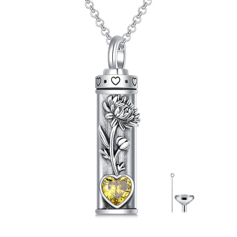 Sterling Silver 12 Birthstone Birth Flower  Urn Necklace for Ashes