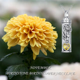 Sterling Silver 12 Birthstone Birth Flower  Urn Necklace for Ashes