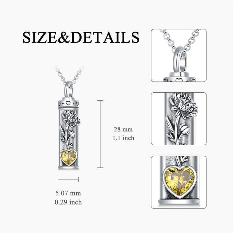 Sterling Silver 12 Birthstone Birth Flower  Urn Necklace for Ashes