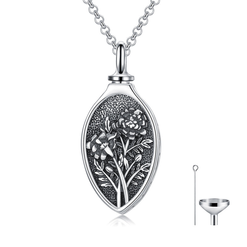 Sterling Silver 12 Month Birth Flower Urn Necklace for Ashes