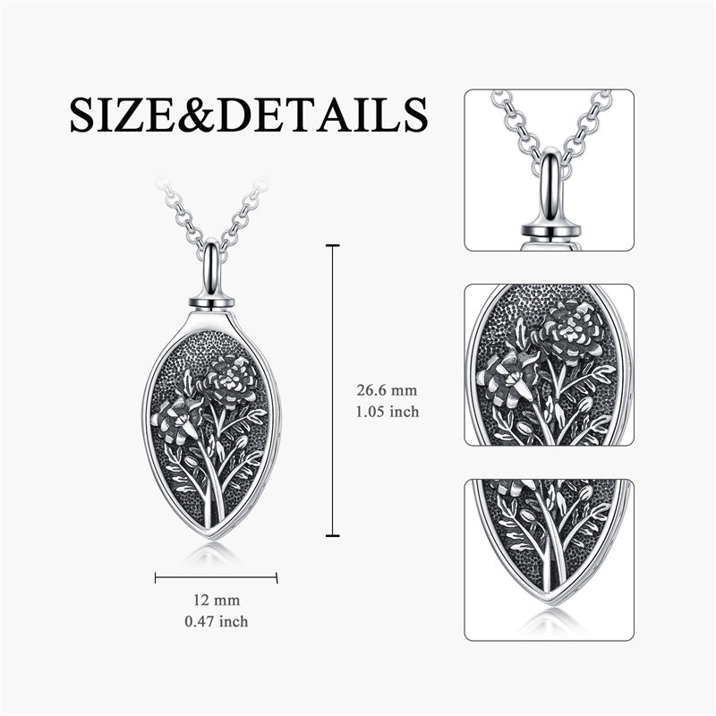 Sterling Silver 12 Month Birth Flower Urn Necklace for Ashes