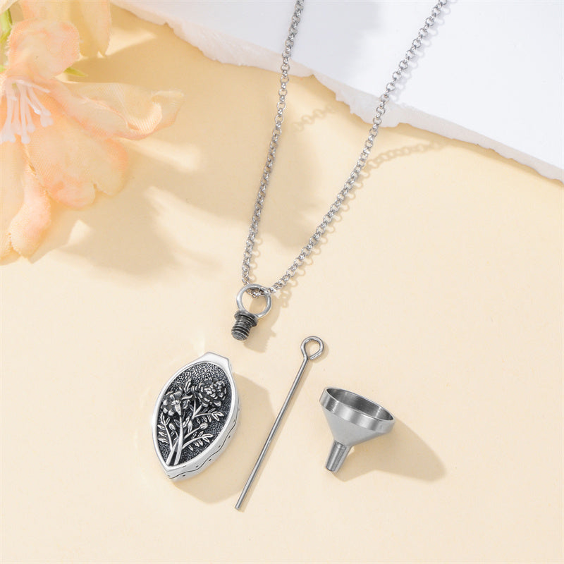 Sterling Silver 12 Month Birth Flower Urn Necklace for Ashes