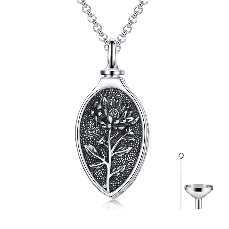 Sterling Silver 12 Month Birth Flower Urn Necklace for Ashes