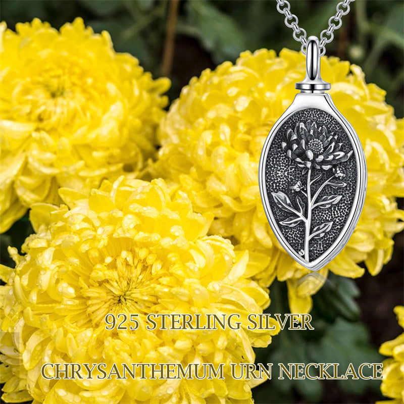 Sterling Silver 12 Month Birth Flower Urn Necklace for Ashes