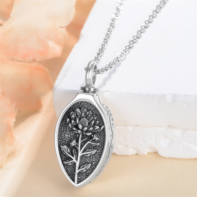 Sterling Silver 12 Month Birth Flower Urn Necklace for Ashes