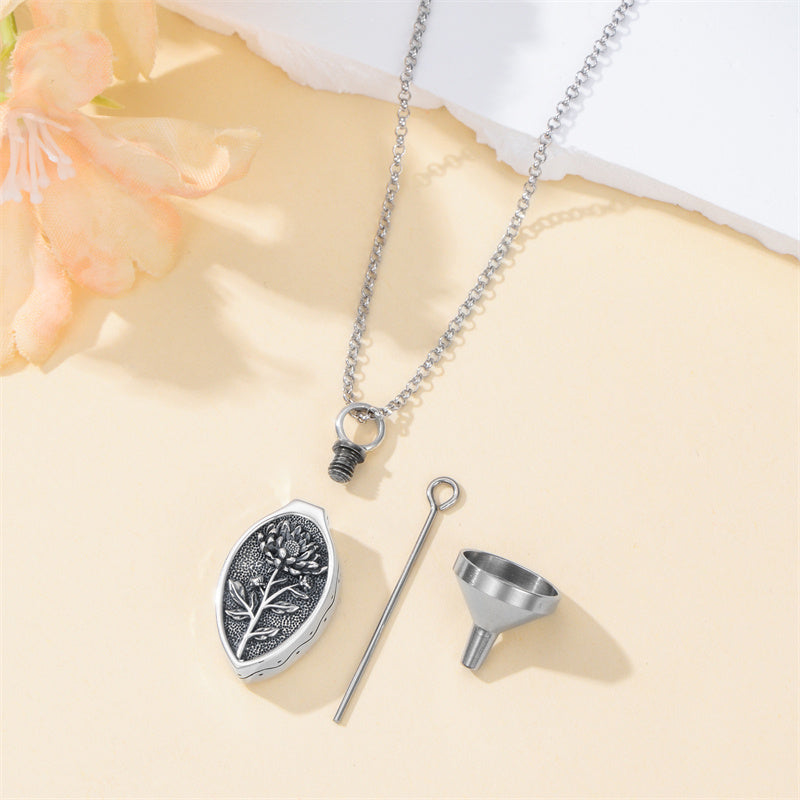 Sterling Silver 12 Month Birth Flower Urn Necklace for Ashes