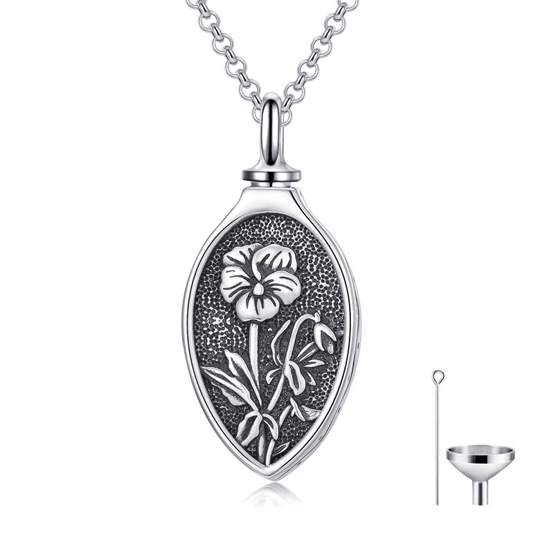 Sterling Silver 12 Month Birth Flower Urn Necklace for Ashes