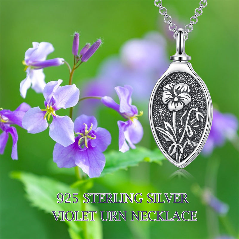 Sterling Silver 12 Month Birth Flower Urn Necklace for Ashes