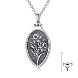 Sterling Silver 12 Month Birth Flower Urn Necklace for Ashes