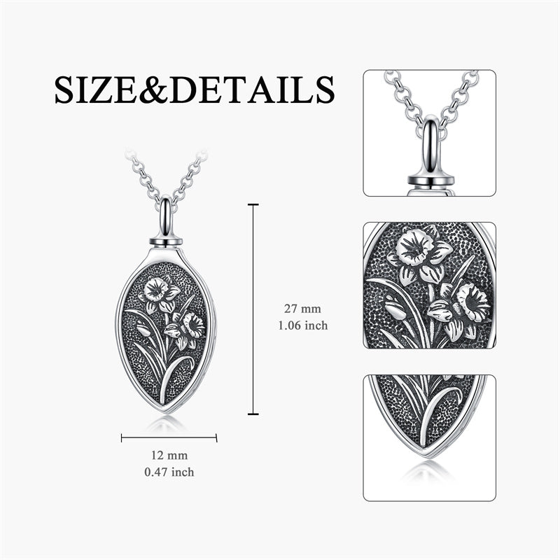 Sterling Silver 12 Month Birth Flower Urn Necklace for Ashes