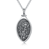 Sterling Silver 12 Month Birth Flower Urn Necklace for Ashes