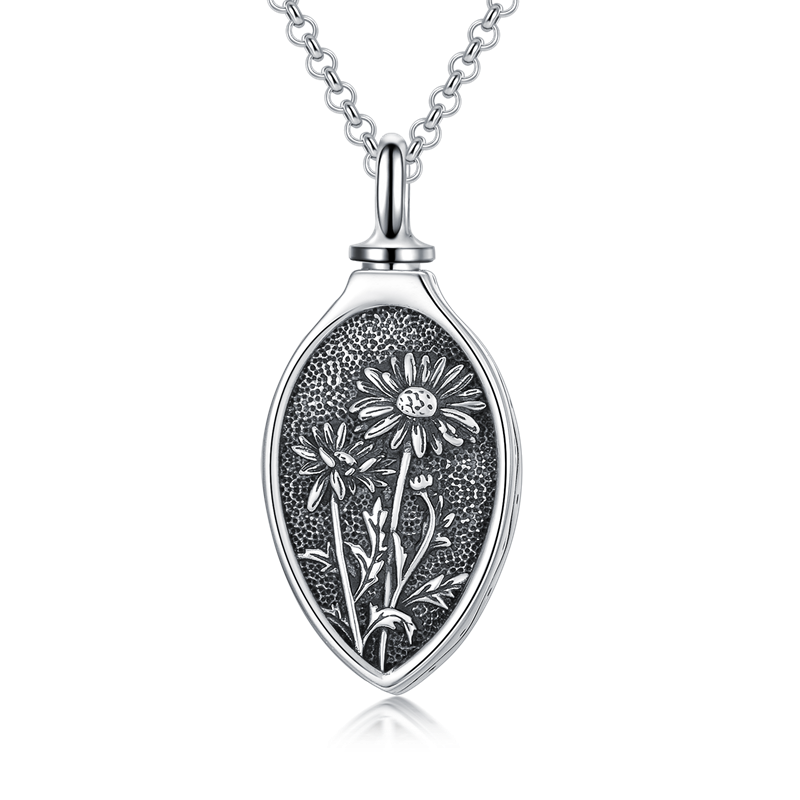 Sterling Silver 12 Month Birth Flower Urn Necklace for Ashes