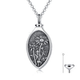 Sterling Silver 12 Month Birth Flower Urn Necklace for Ashes