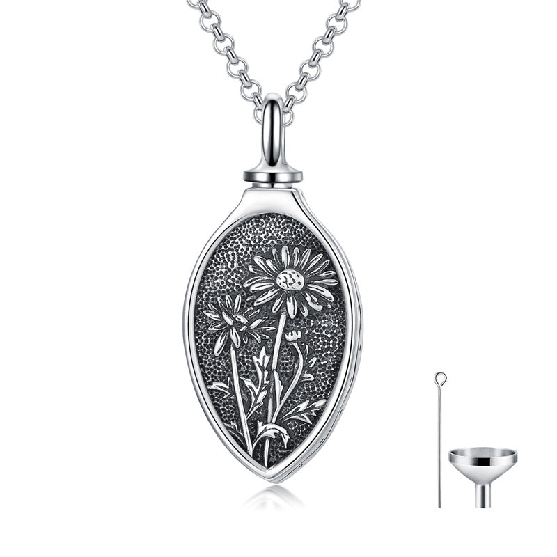 Sterling Silver 12 Month Birth Flower Urn Necklace for Ashes