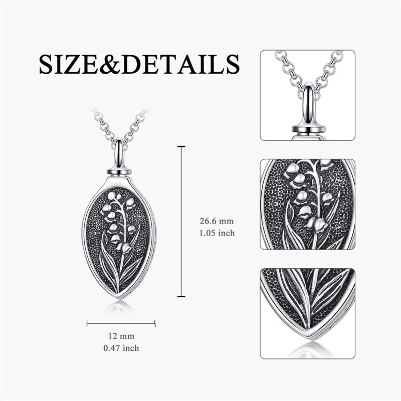 Sterling Silver 12 Month Birth Flower Urn Necklace for Ashes