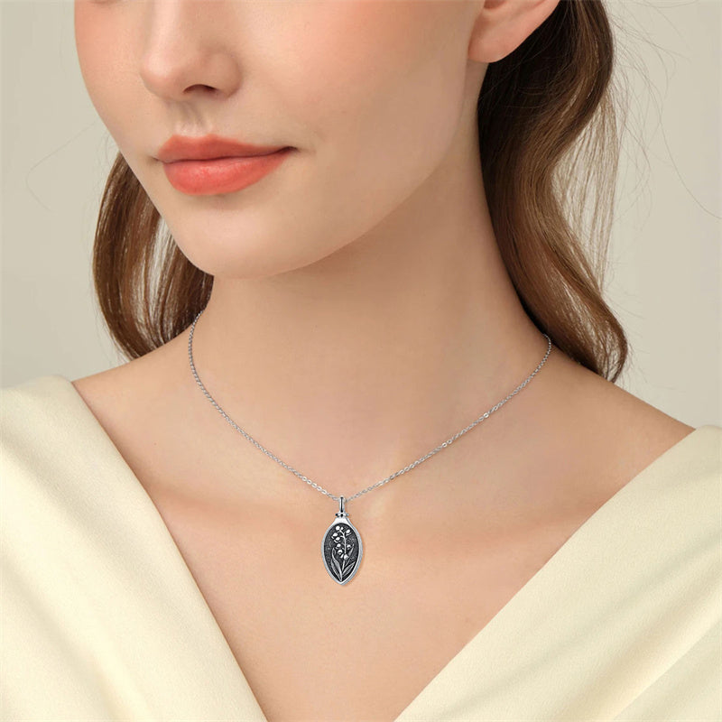 Sterling Silver 12 Month Birth Flower Urn Necklace for Ashes