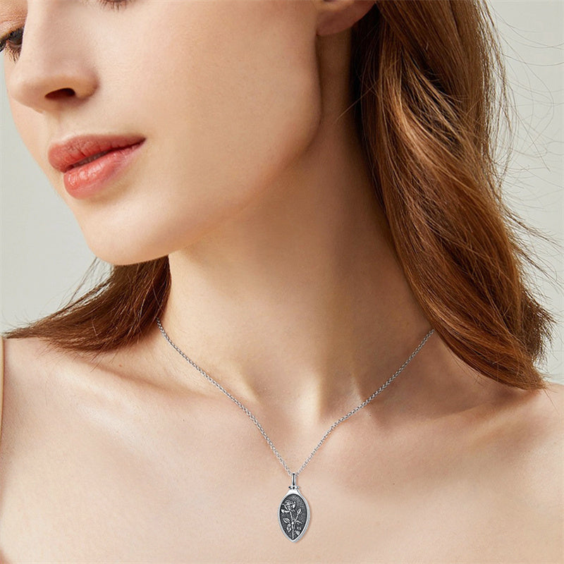 Sterling Silver 12 Month Birth Flower Urn Necklace for Ashes