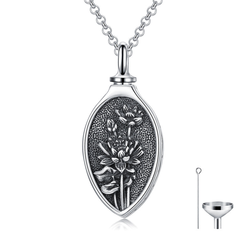 Sterling Silver 12 Month Birth Flower Urn Necklace for Ashes