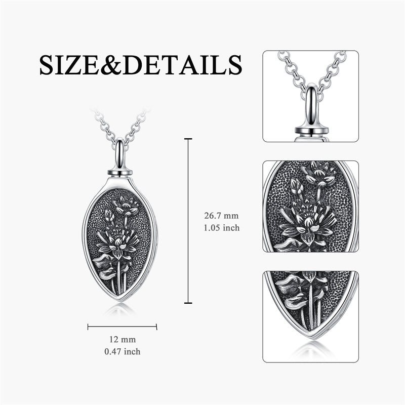 Sterling Silver 12 Month Birth Flower Urn Necklace for Ashes