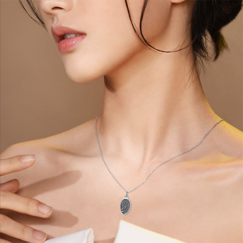 Sterling Silver 12 Month Birth Flower Urn Necklace for Ashes