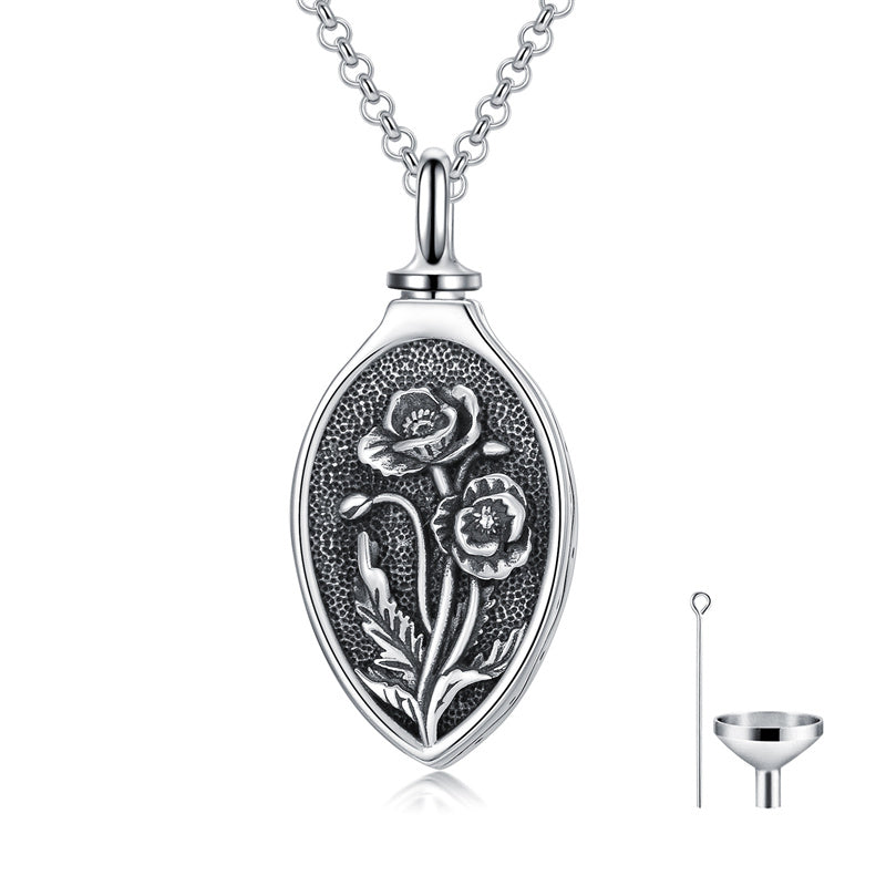 Sterling Silver 12 Month Birth Flower Urn Necklace for Ashes