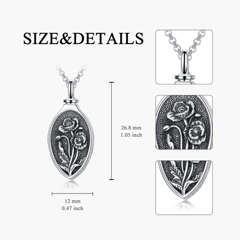 Sterling Silver 12 Month Birth Flower Urn Necklace for Ashes