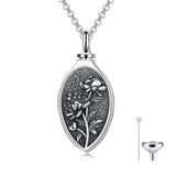 Sterling Silver 12 Month Birth Flower Urn Necklace for Ashes