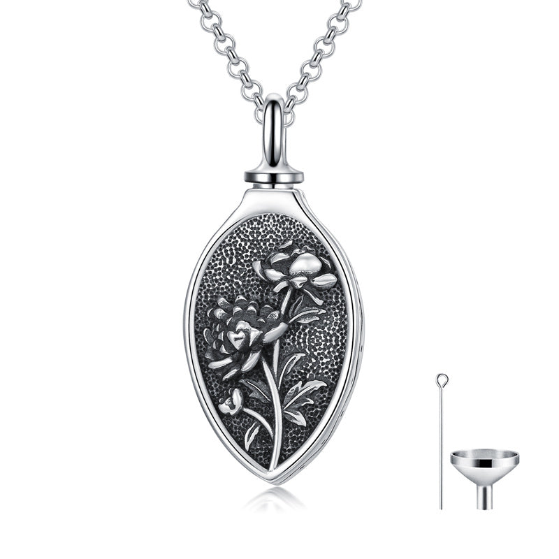 Sterling Silver 12 Month Birth Flower Urn Necklace for Ashes