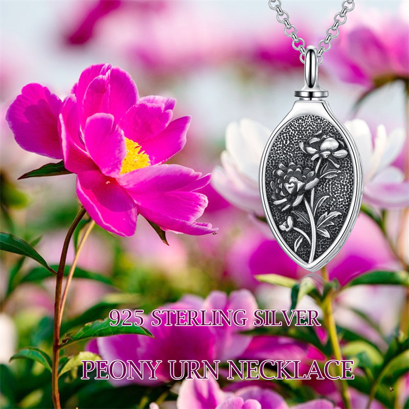 Sterling Silver 12 Month Birth Flower Urn Necklace for Ashes