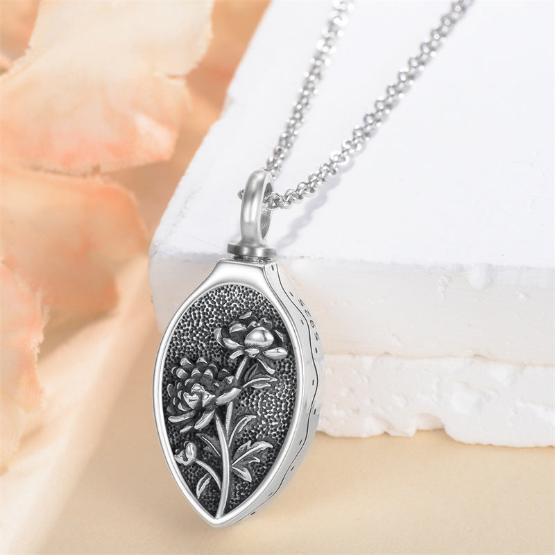 Sterling Silver 12 Month Birth Flower Urn Necklace for Ashes