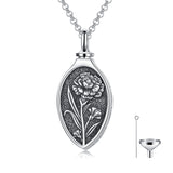 Sterling Silver 12 Month Birth Flower Urn Necklace for Ashes