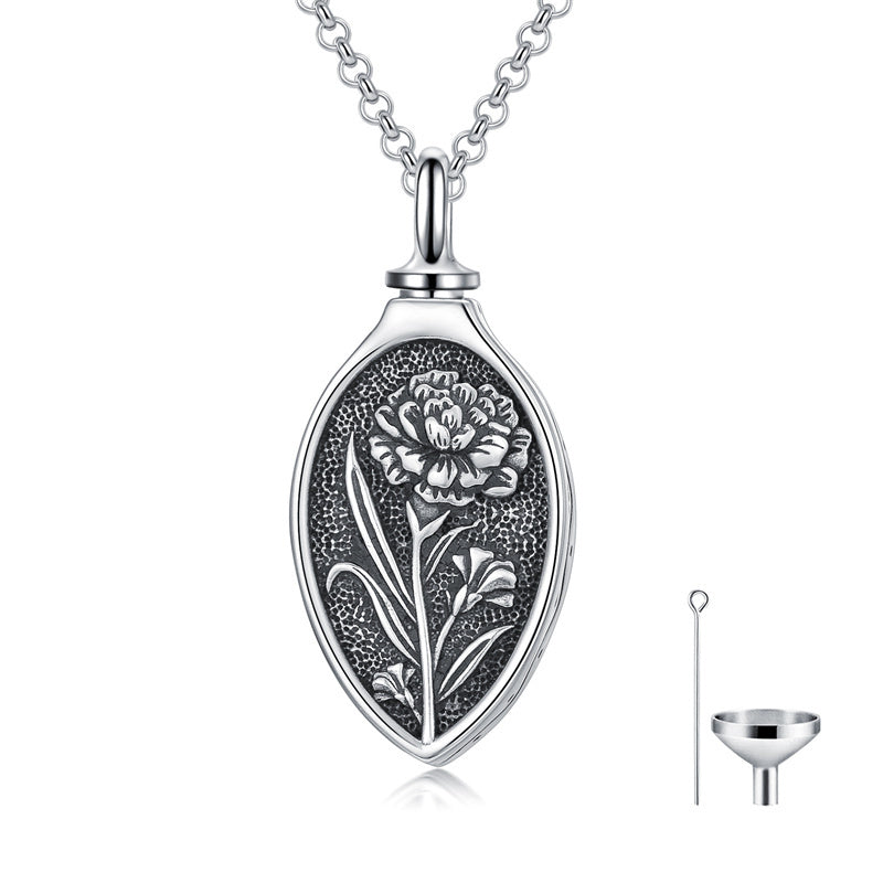 Sterling Silver 12 Month Birth Flower Urn Necklace for Ashes