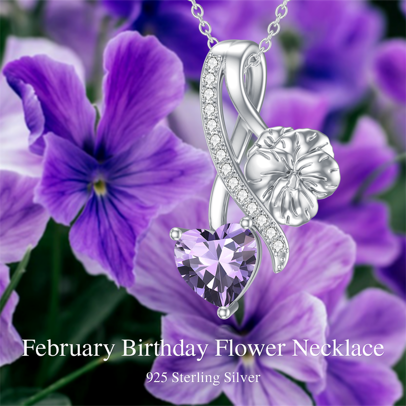 Sterling Silver Cubic Zirconia 12 Month Birth Flower Pendant Necklace