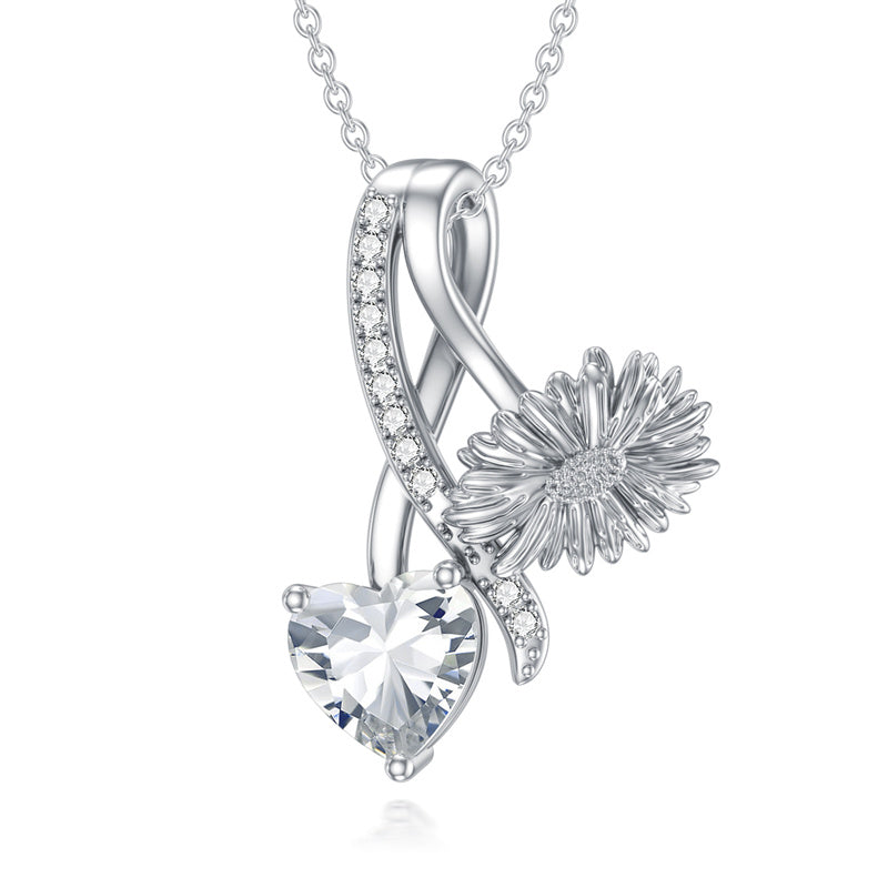 Sterling Silver Cubic Zirconia 12 Month Birth Flower Pendant Necklace