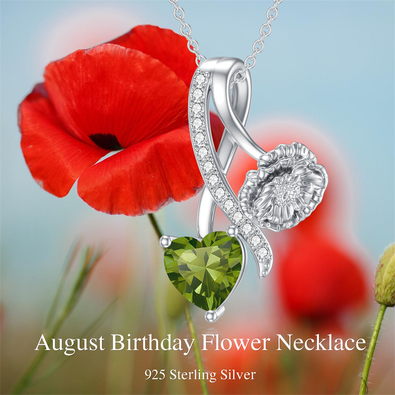 Sterling Silver Cubic Zirconia 12 Month Birth Flower Pendant Necklace