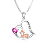 Sterling Silver Birthstone Corgi Pendant Necklace