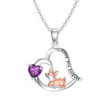 Sterling Silver Birthstone Corgi Pendant Necklace