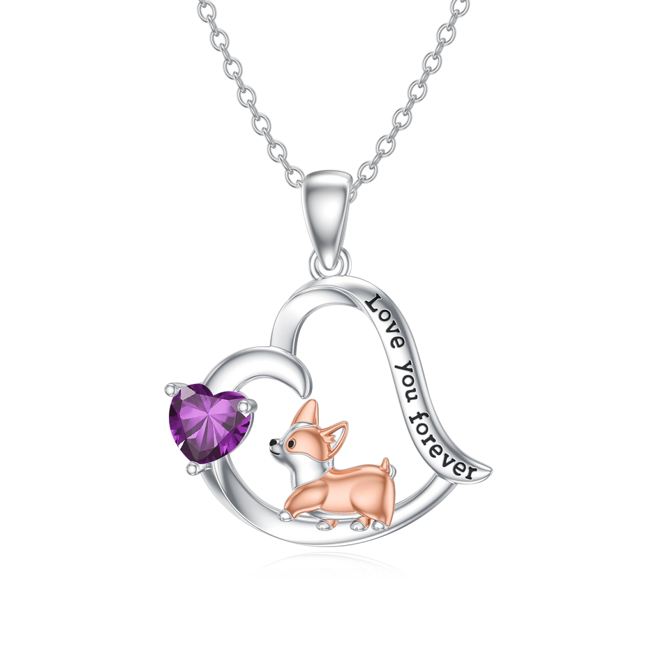 Sterling Silver Birthstone Corgi Pendant Necklace