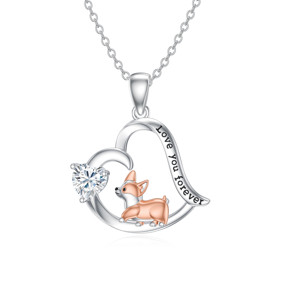 Sterling Silver Birthstone Corgi Pendant Necklace