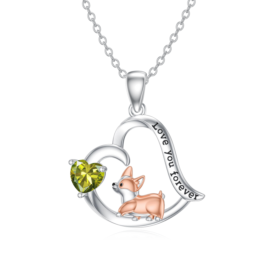 Sterling Silver Birthstone Corgi Pendant Necklace