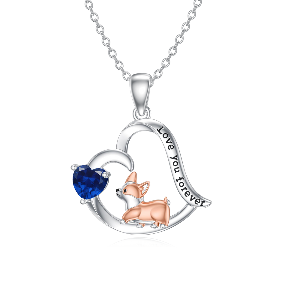 Sterling Silver Birthstone Corgi Pendant Necklace