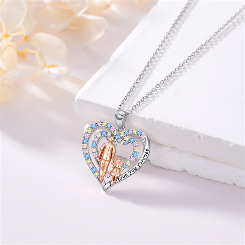 Sterling Silver Father Daughter Heart Pendant Necklace from Dad Gift for Daughter